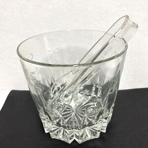 Vintage Princess House Heritage Floral Etched Ice Bucket with tongs.